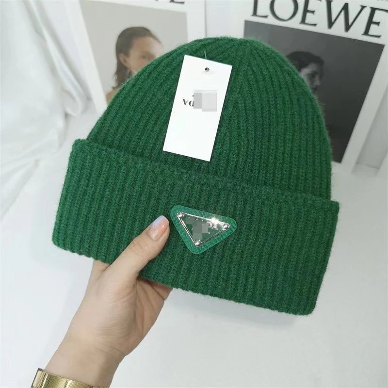 Prada Hats Ribbed Knit Beanie with Triangle Logo Plaque image 3