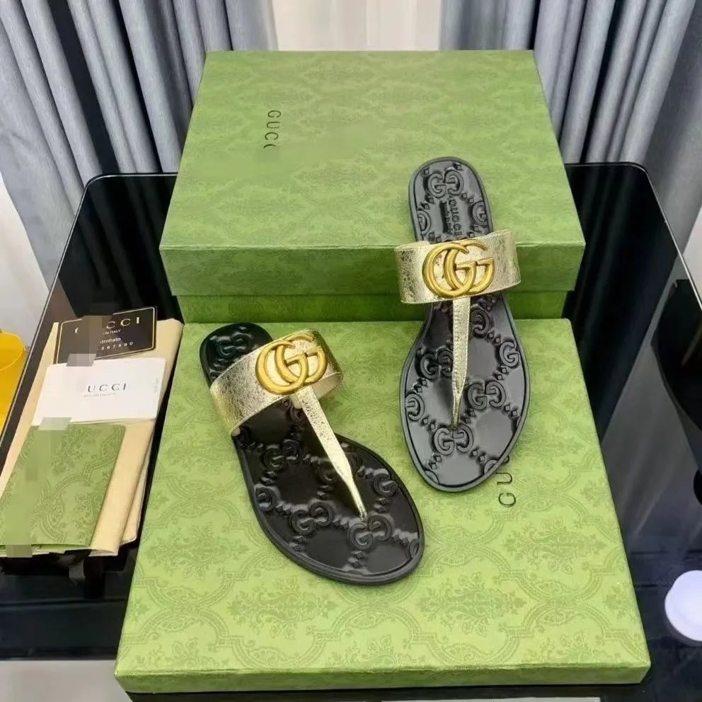 Gucci Sandals Flat thong with Double G hardware — 810 Golden