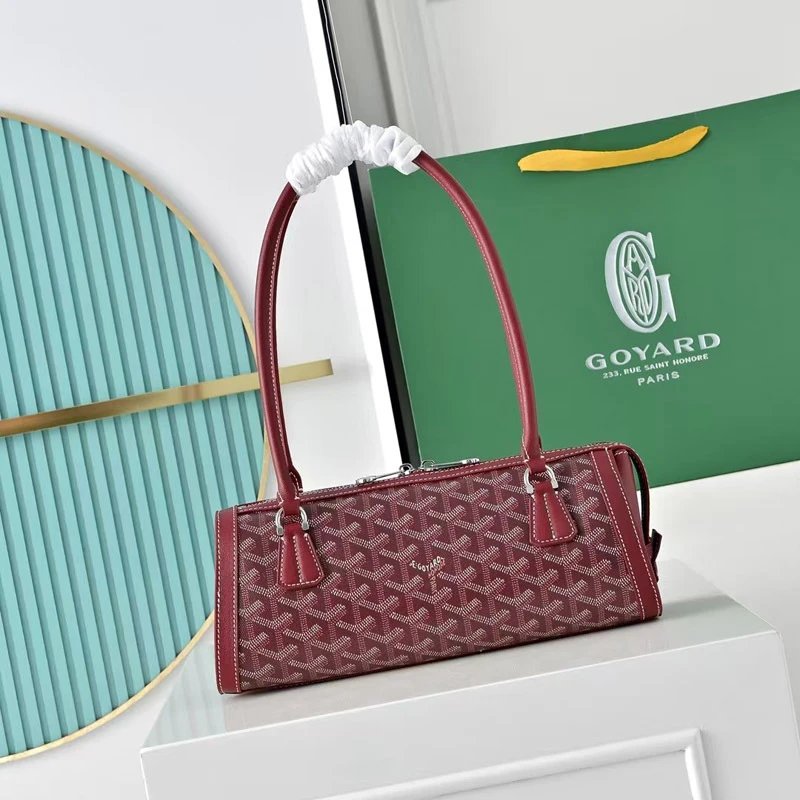 Goyard Shoulder Bags Monogram Canvas Baguette Bag with Long Handles — Wine red