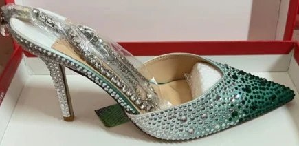Unbranded High Heels Rhinestone pointed-toe ankle-strap stiletto — JC Green 10 CM