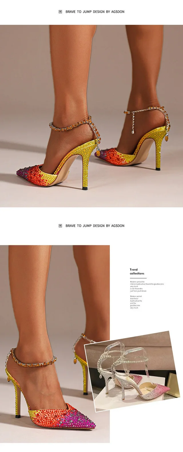 Unbranded High Heels Rhinestone pointed-toe ankle-strap stiletto product detail image 8