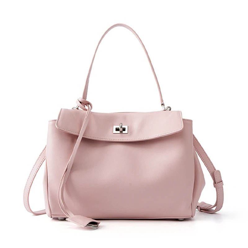 Unbranded Handbags Top-handle handbag with flap and turn-lock closure — Pink large silver buckle (high-grade cowhide