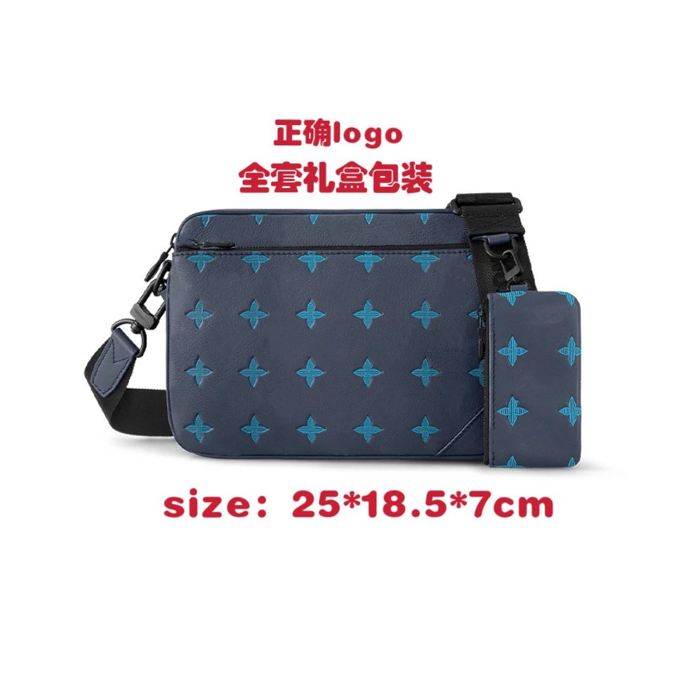 Unbranded Crossbody Bags bag with detachable pouch — M46604 Dark Blue Embossed Three-Piece Set