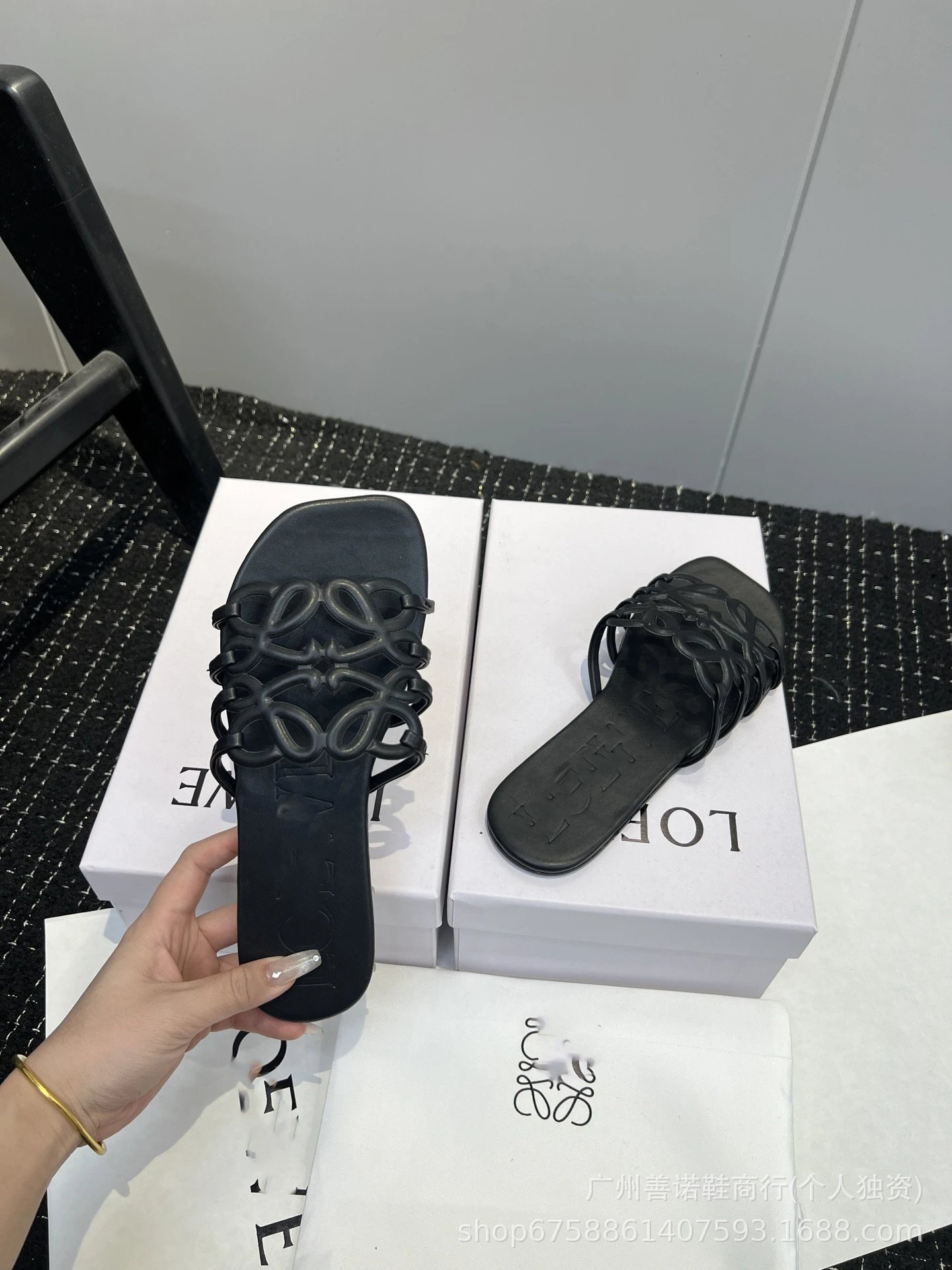 Loewe Sandals Anagram Cutout Slide — Black cutout