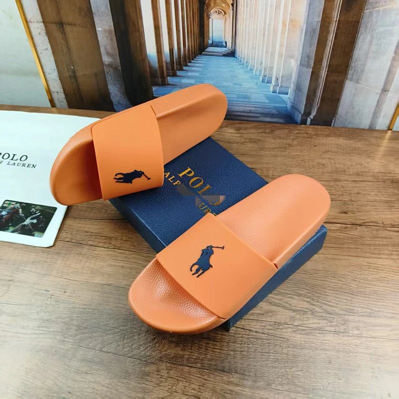 Polo Ralph Lauren Slippers Wide-strap slide with player emblem — Tangerine red