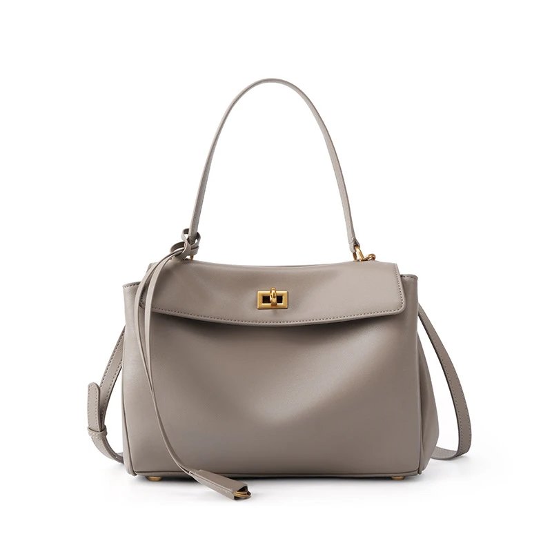 Unbranded Handbags Top-handle handbag with flap and turn-lock closure — Milk tea small gold buckle (high-grade cowhide)