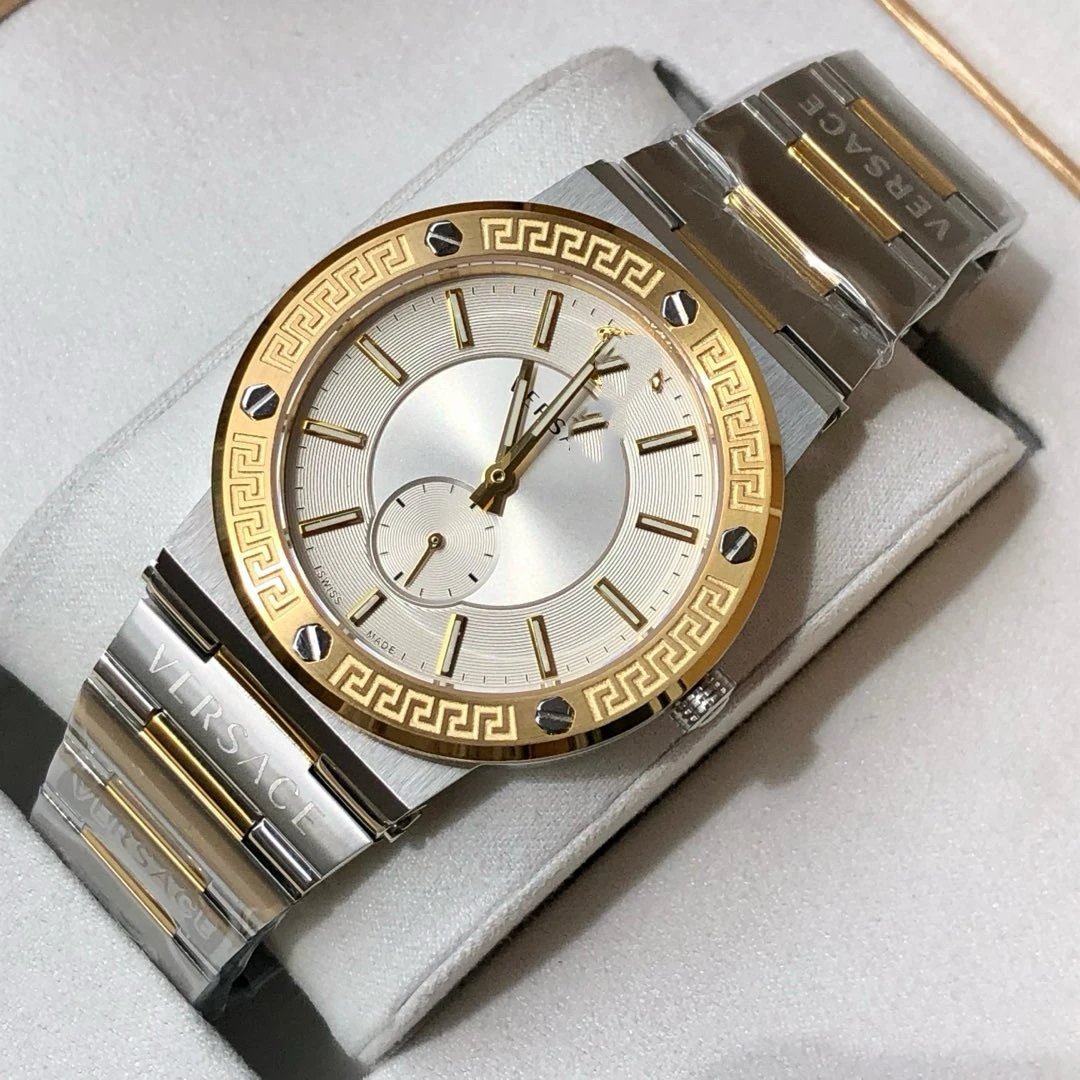 Versace Watches Medusa Motif Greek Key Bezel Metal Bracelet Watch — 21+Counter gift box packaging