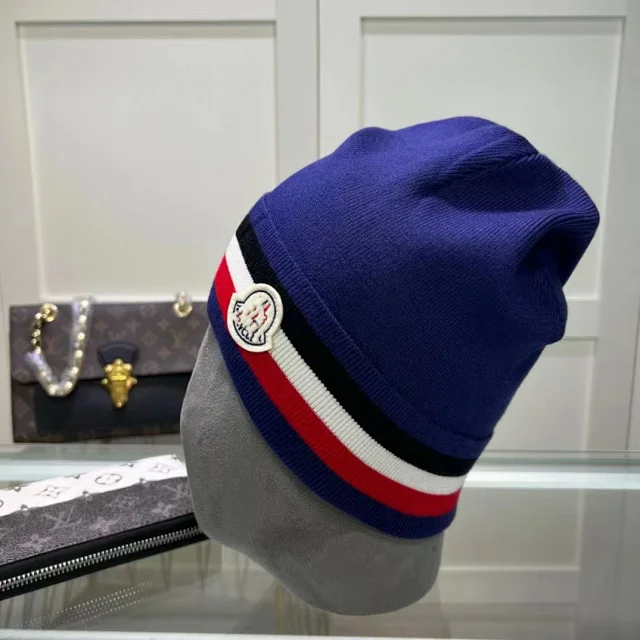 Moncler Hats Knitted beanie with tricolor stripe and logo patch product detail image 12