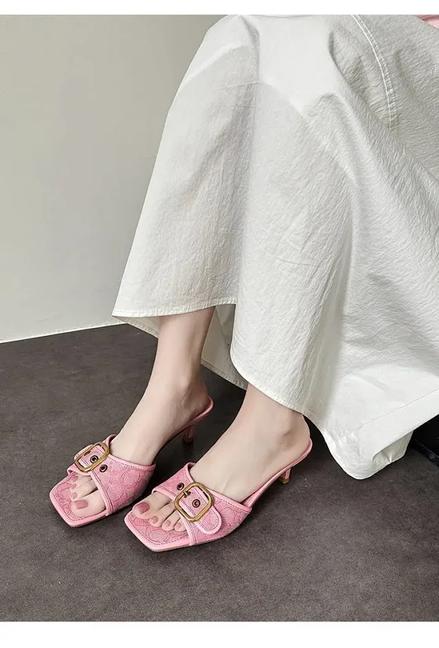 Coach Sandals Square-Toe Buckle Kitten-Heel Slide product detail image 8