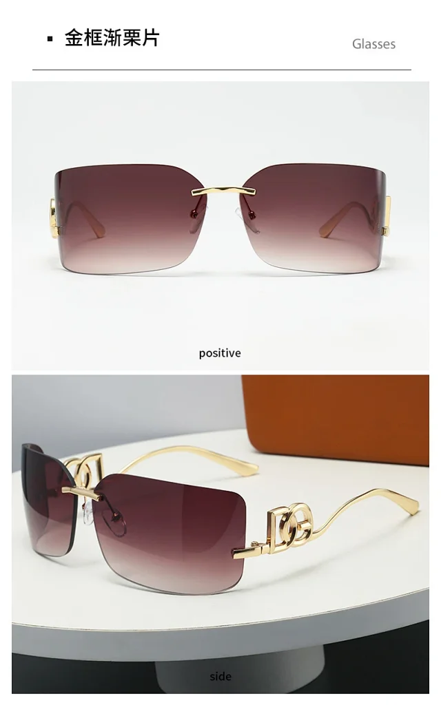 Unbranded Eyewear Rimless rectangular sunglasses with geometric metal temples product detail image 14