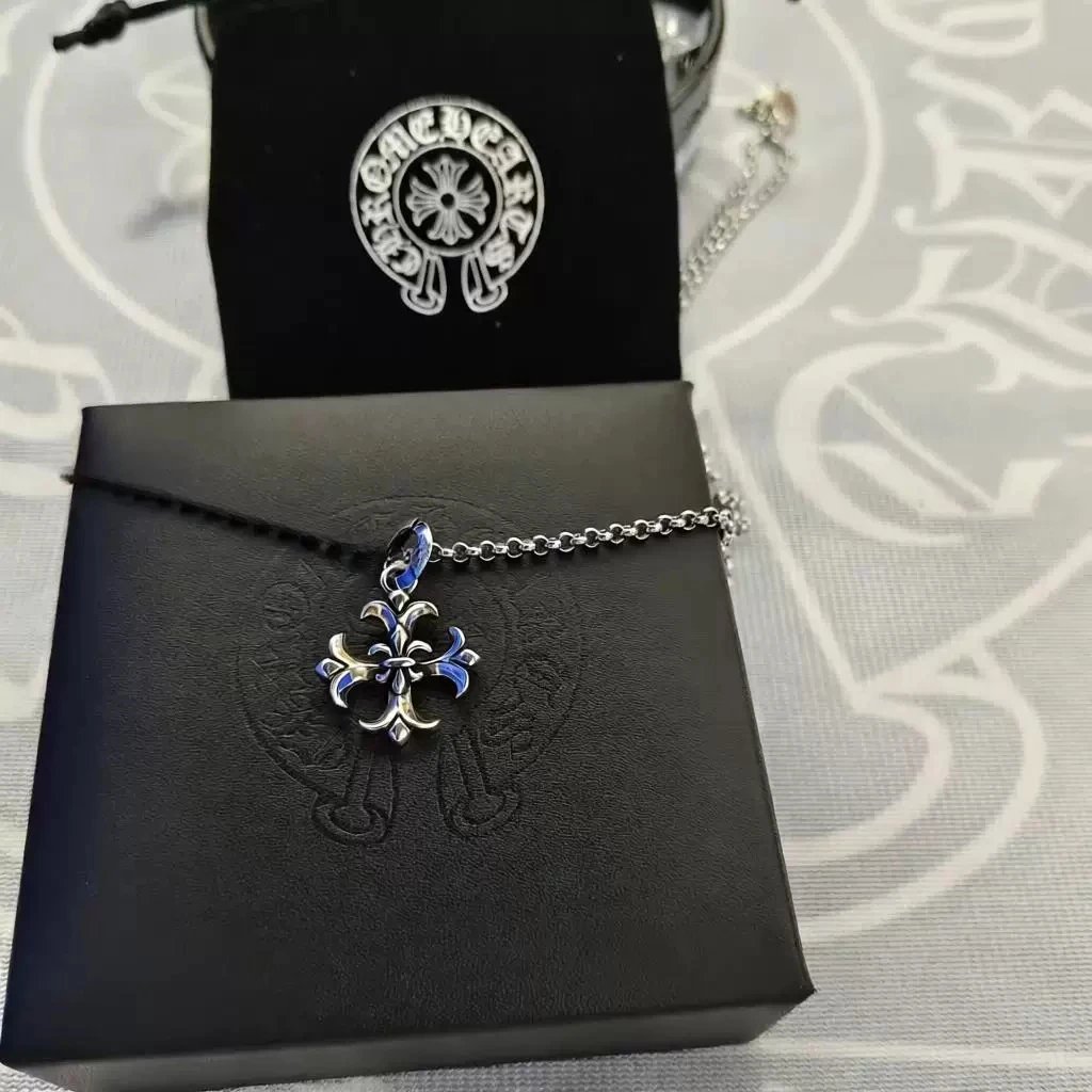 Chrome Hearts Jewelry Gothic Cross Pendant Necklace — Small anchor cruciform with pearl chain