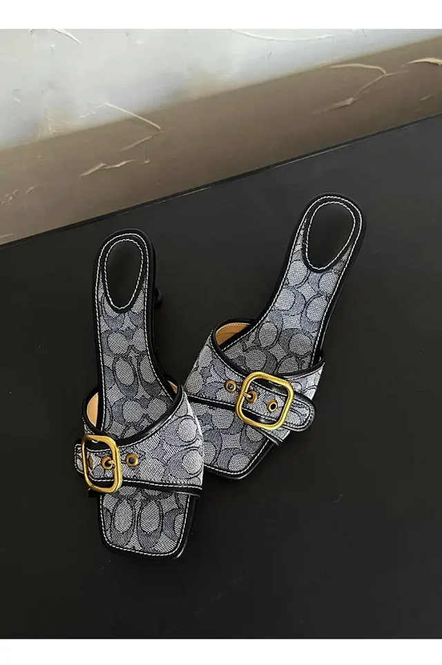 Coach Sandals Square-Toe Buckle Kitten-Heel Slide product detail image 17