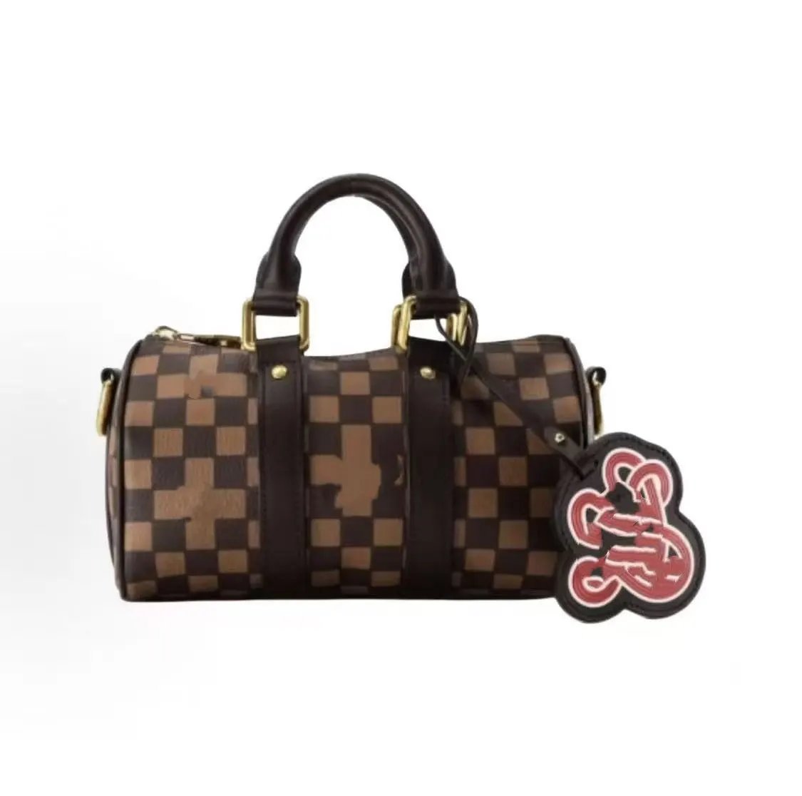 Unbranded Shoulder Bags Mini duffel bag with monogram print and detachable strap — Brown plaid N 40770 Steel hardware 163 chip folding aircraft gift box