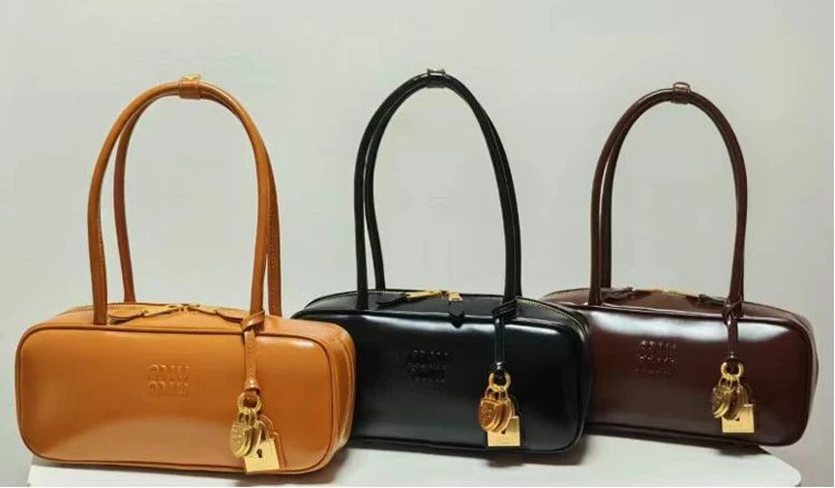 Miu Handbags Long-Handle Bowling Bag with Padlock Charms image 6
