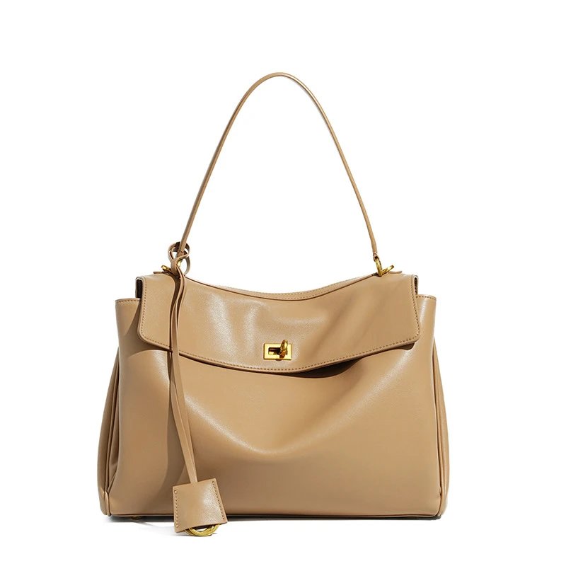 Unbranded Handbags Top-handle handbag with flap and turn-lock closure — Khakis large gold buckle (high quality cowhide)