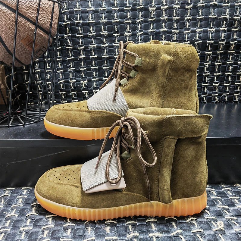 Unbranded Boots High-top suede lace-up with wide vamp strap and ribbed sole image 4