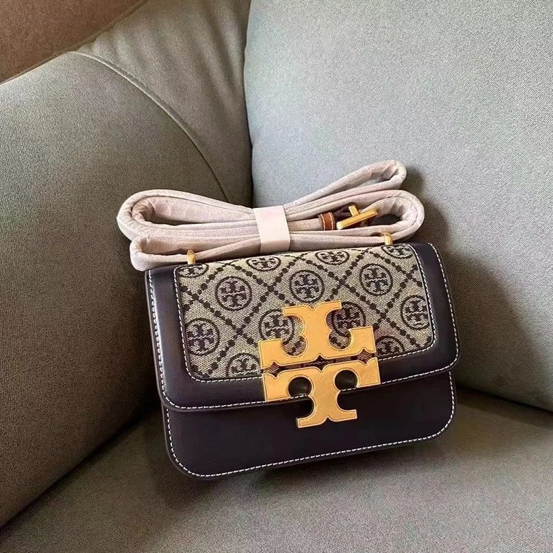 Tory Burch Crossbody Bags Double T flap bag — Old flower blue (gift box packaging)