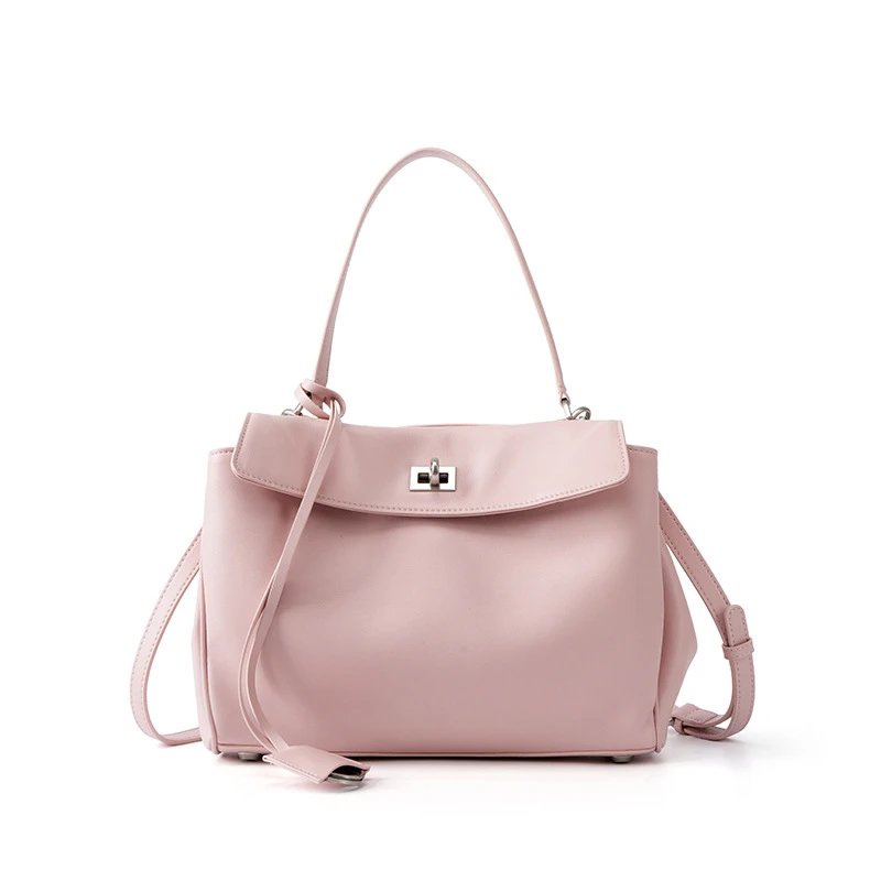 Unbranded Handbags Top-handle handbag with flap and turn-lock closure — Pink small silver buckle (high-grade cowhide