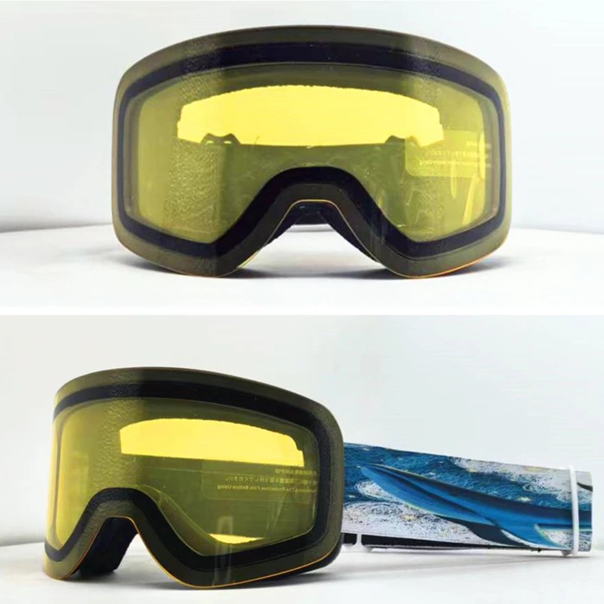 Unbranded Eyewear HX 16 cylindrical ski goggles with mirrored lens — Black Frame Night Vision Yellow Film-Whale [Without Mirror Bag】