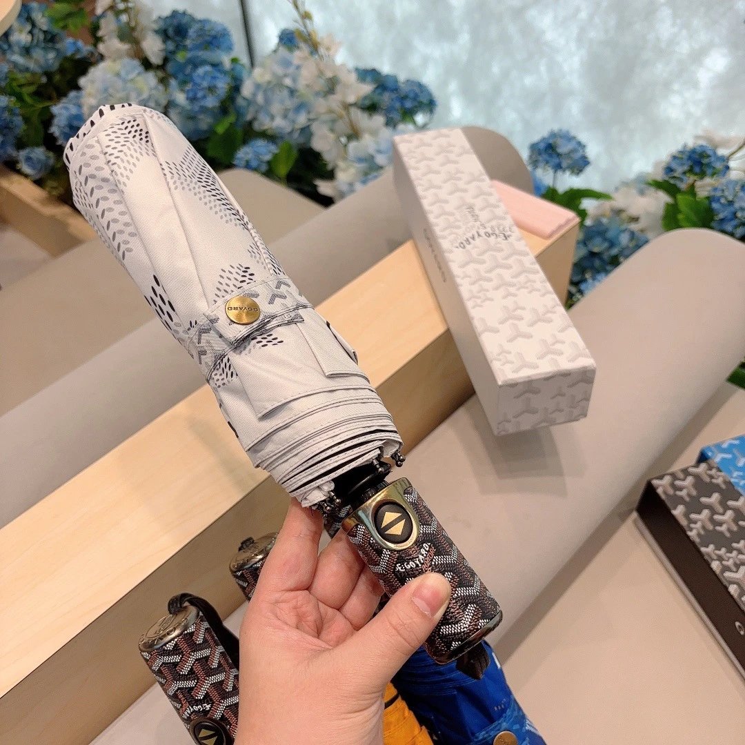 Goyard Uncategorized Folding Umbrella with Goyardine Pattern — White New Style (Tri-Fold Automatic Model in a Gift Box)