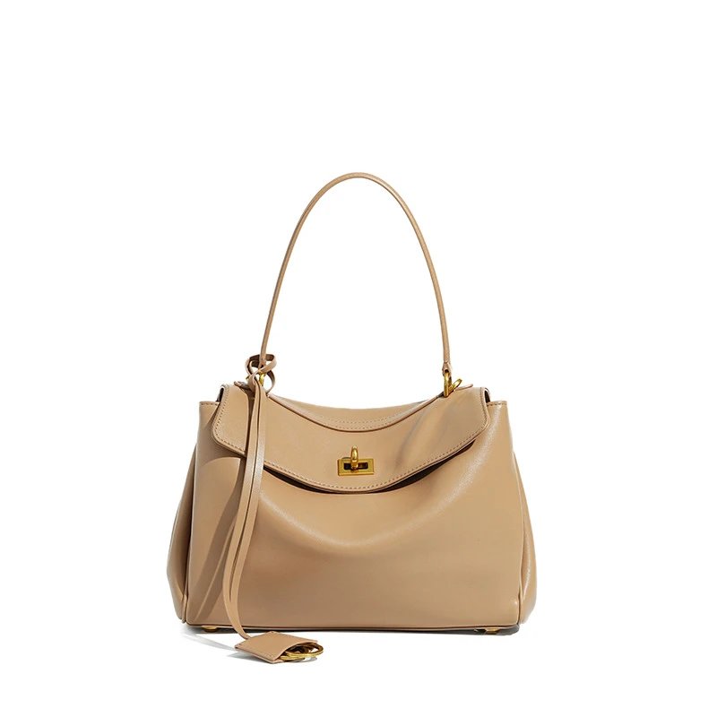 Unbranded Handbags Top-handle handbag with flap and turn-lock closure — Khakis Small Gold Buckle (High Quality Cowhide)