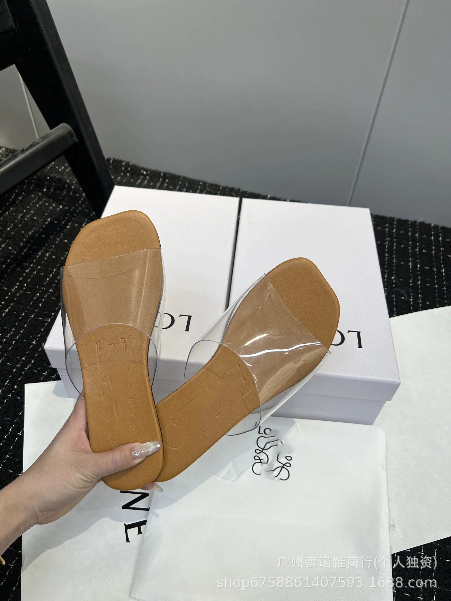 Loewe Sandals Anagram Cutout Slide — Brown