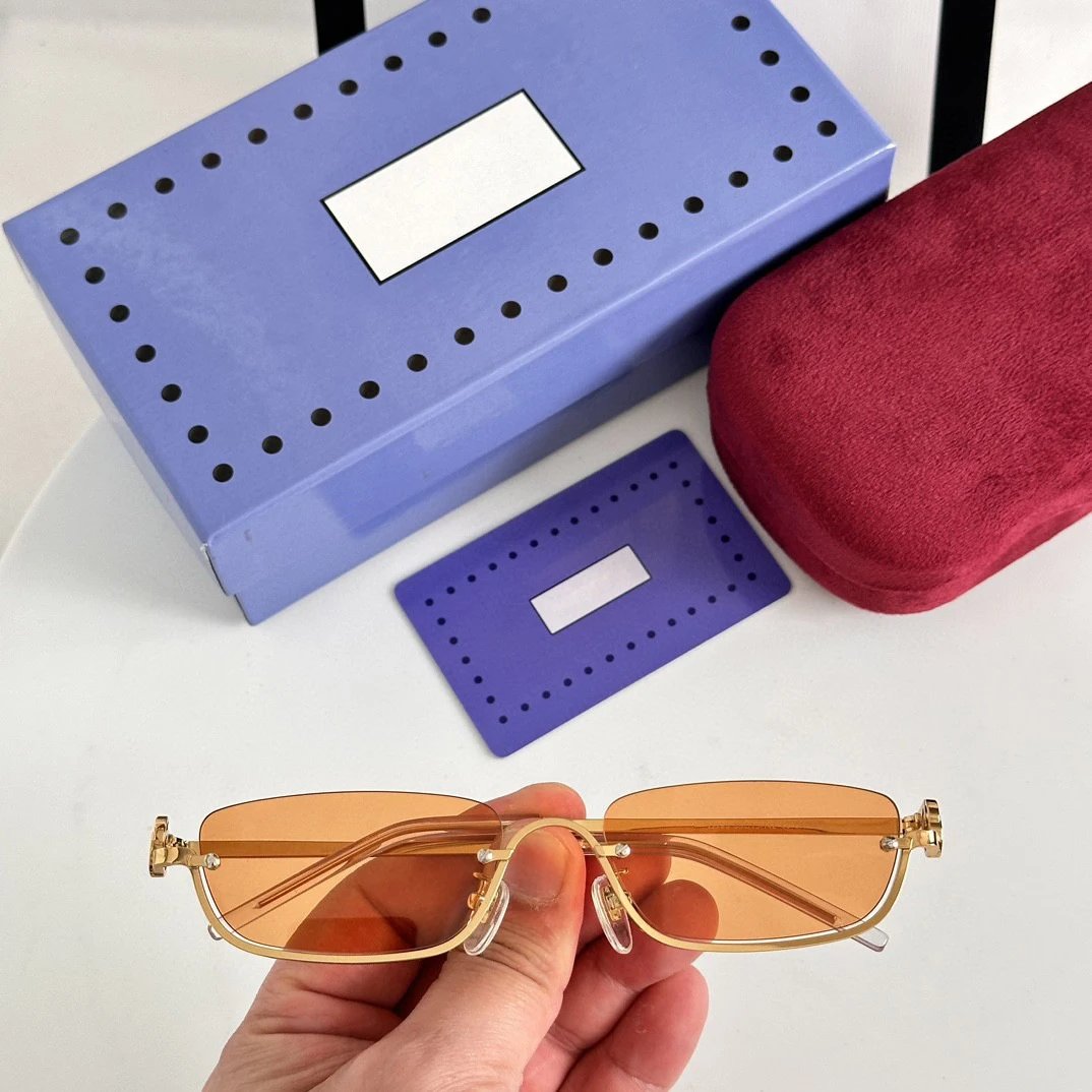 Gucci Eyewear Rectangular metal-frame sunglasses with GG-pattern lenses — Orange film (with original box)