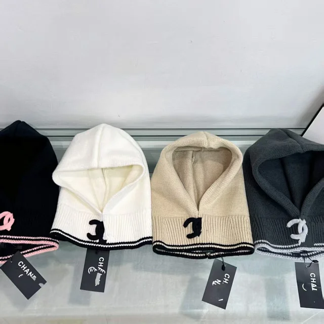 Chanel Hats Ribbed Knit Hood Hat with Contrast Trim product detail image 1