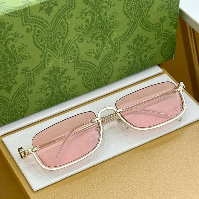 Gucci Eyewear Rectangular metal-frame sunglasses with GG-pattern lenses product detail image 4