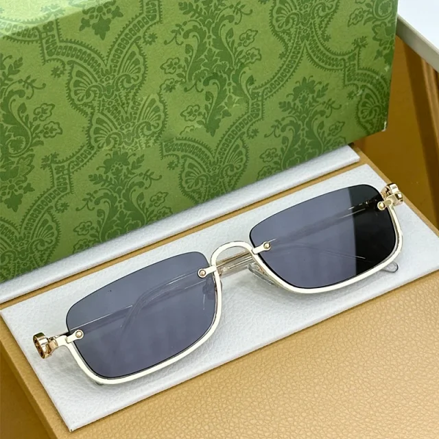 Gucci Eyewear Rectangular metal-frame sunglasses with GG-pattern lenses product detail image 5