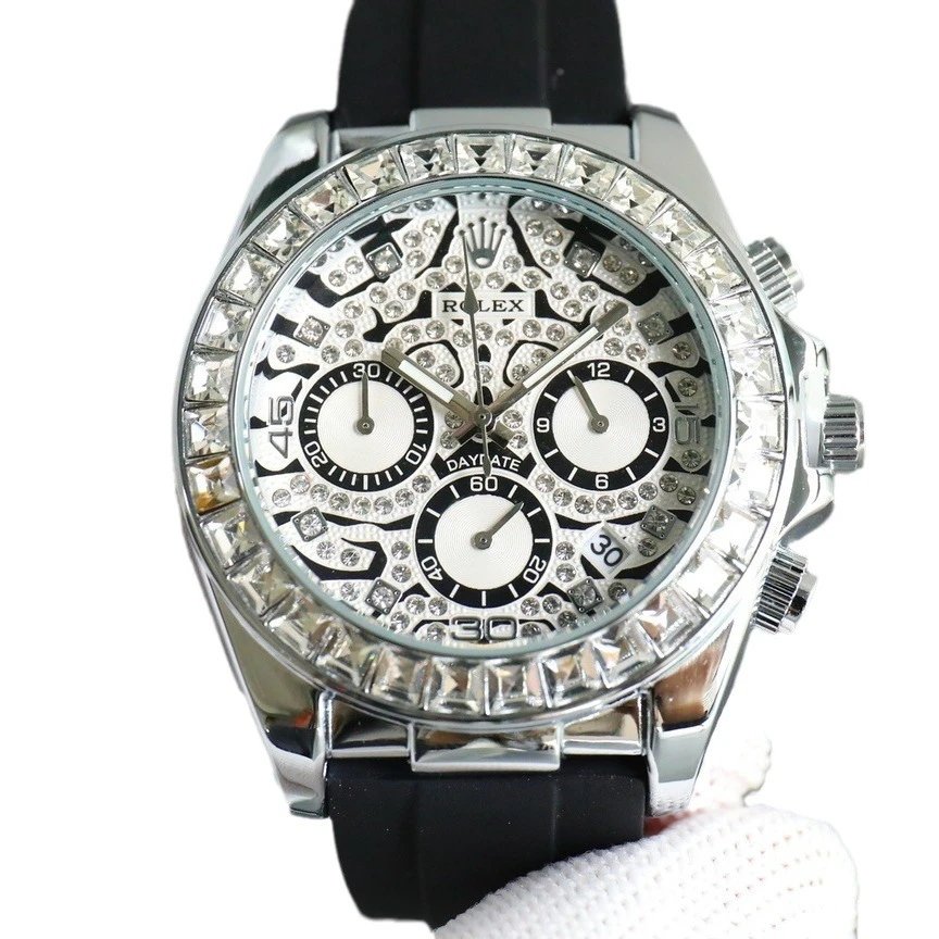 Rolex Watches Crystal-Bezel Chronograph-Style Watch with Black Rubber Strap image 5