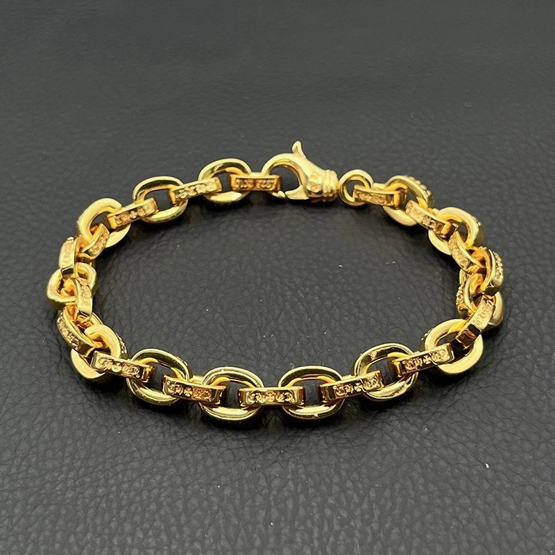 Chrome Hearts Jewelry 925 Silver Chain Bracelet with Cross and Floral Motifs — Gold Thick Letter Bracelet