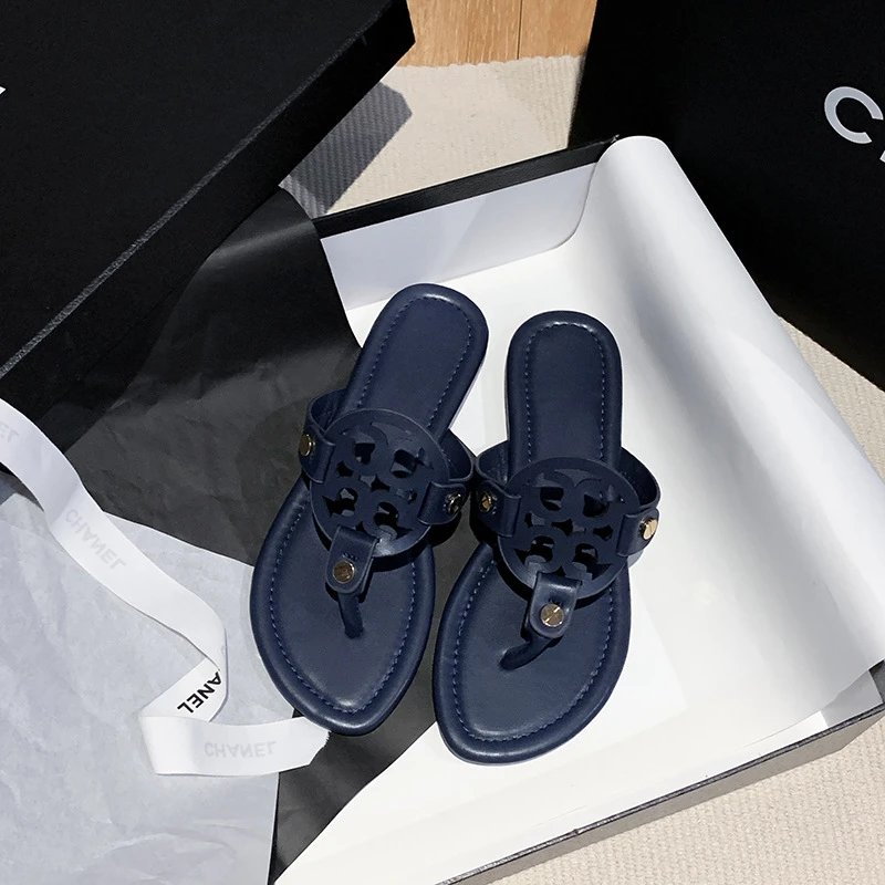 Tory Burch Sandals Double-T Logo Thong Flat — Sapphire blue