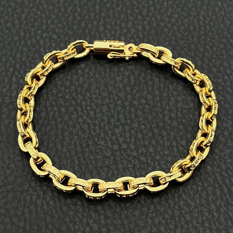 Chrome Hearts Jewelry 925 Silver Chain Bracelet with Cross and Floral Motifs — Gold Thin Alphabet Chain