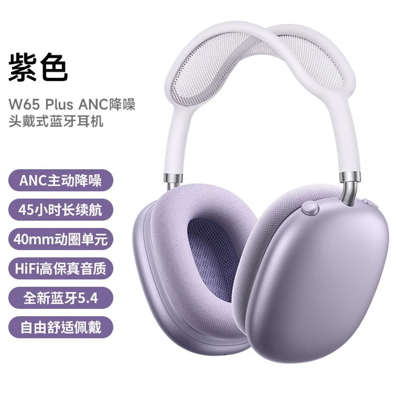 BOROFONE Headphones BO22 Wireless Bluetooth Over-Ear — W65 Plus Purple [ANC Noise-Canceling Version]