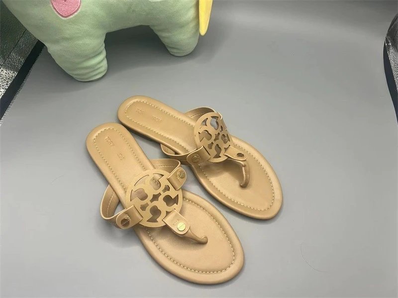 Tory Burch Sandals Double-T Logo Thong Flat — New edition: deep apricot matte