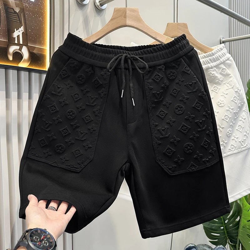Louis Vuitton Shorts Embossed Monogram Pocket Drawstring — black