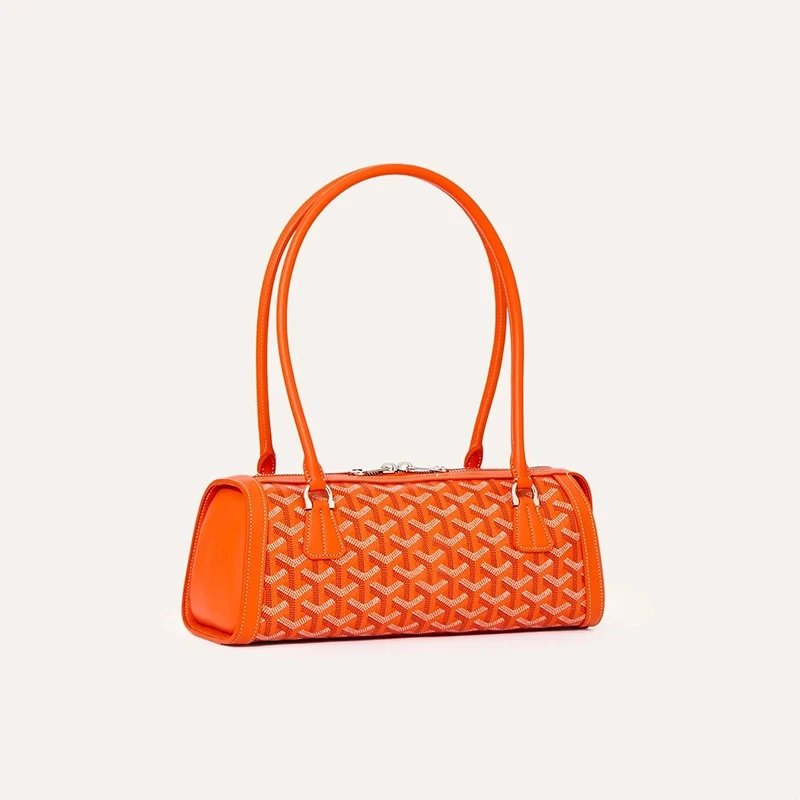 Unbranded Handbags Cylindrical baguette handbag with chevron pattern — Tangerine red