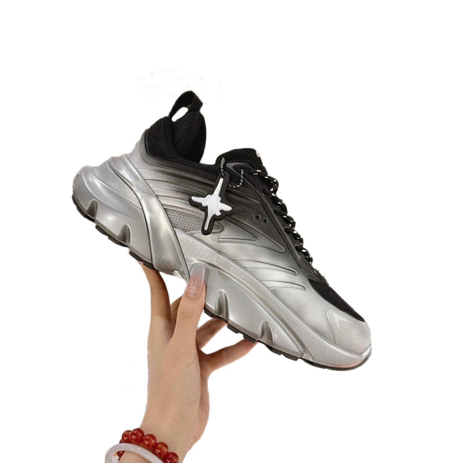 Unbranded Sneakers High-Top Chunky Sole with Mesh Panels and Hanging Charm image 5
