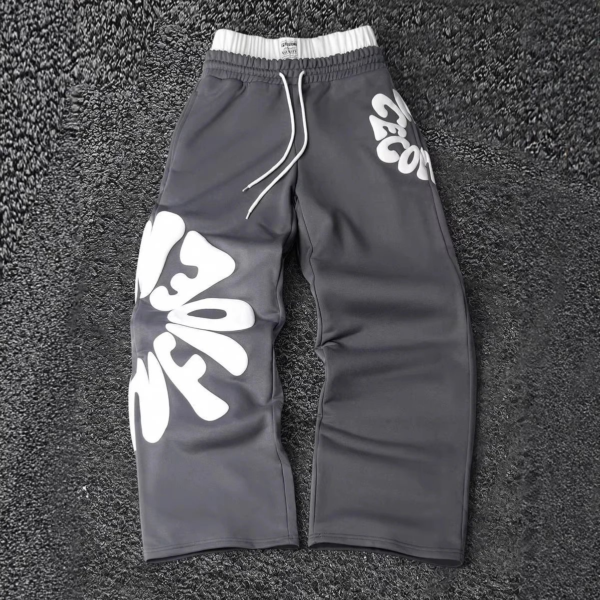 Unbranded Trousers Wide-leg drawstring with raised letter print image 3
