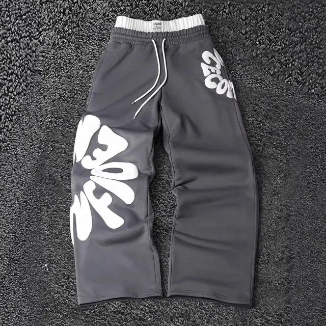 Unbranded Trousers Wide-leg drawstring with raised letter print product detail image 4