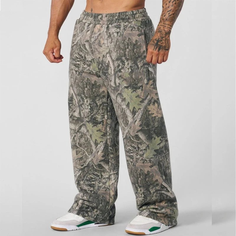 YoungLA Trousers Camouflage Print Elastic-Waist Sweatpants — Brown Light Edition