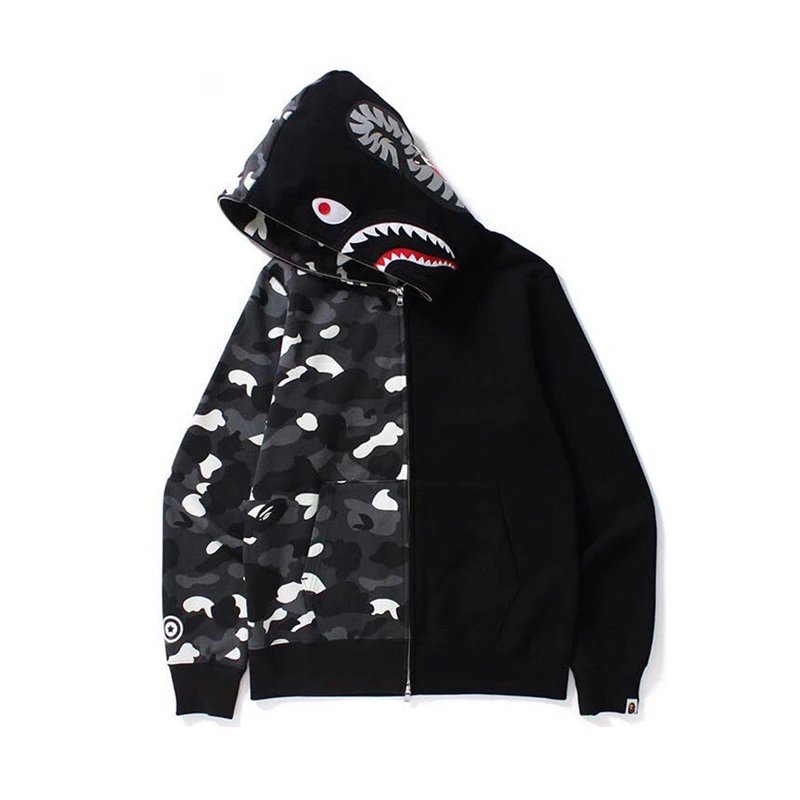 A Bathing Ape Hoodies & Sweatshirts Shark-hood full-zip hoodie with contrast stripe sleeves — 18