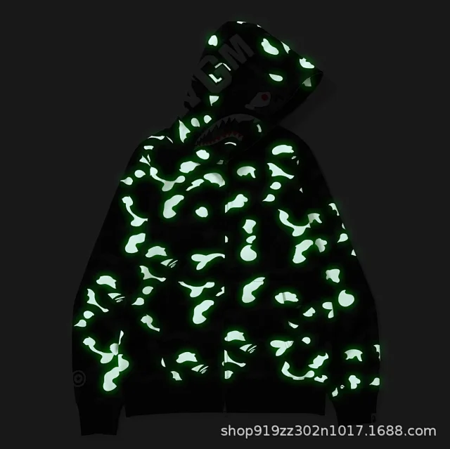 A Bathing Ape Hoodies & Sweatshirts Shark-hood full-zip hoodie with contrast stripe sleeves product detail image 20