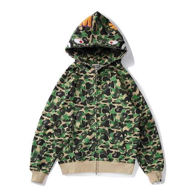 A Bathing Ape Hoodies & Sweatshirts Shark-hood full-zip hoodie with contrast stripe sleeves product detail image 28