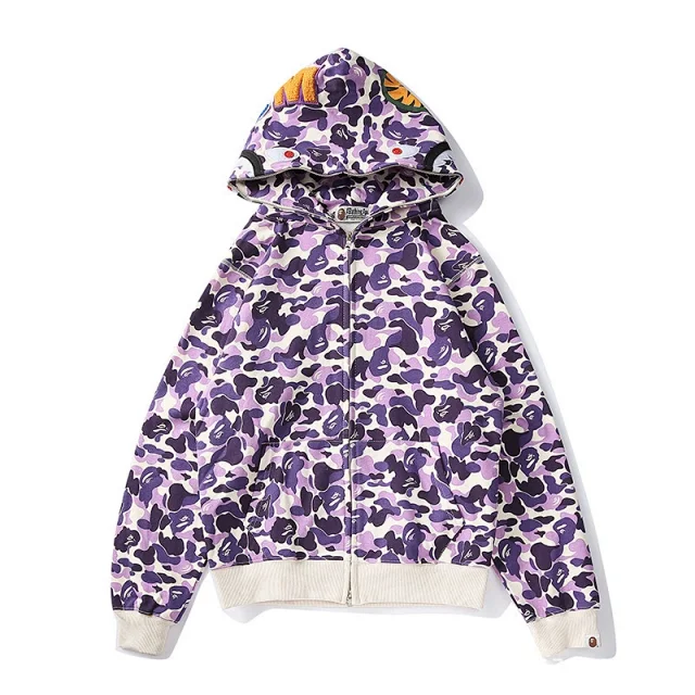 A Bathing Ape Hoodies & Sweatshirts Shark-hood full-zip hoodie with contrast stripe sleeves product detail image 30