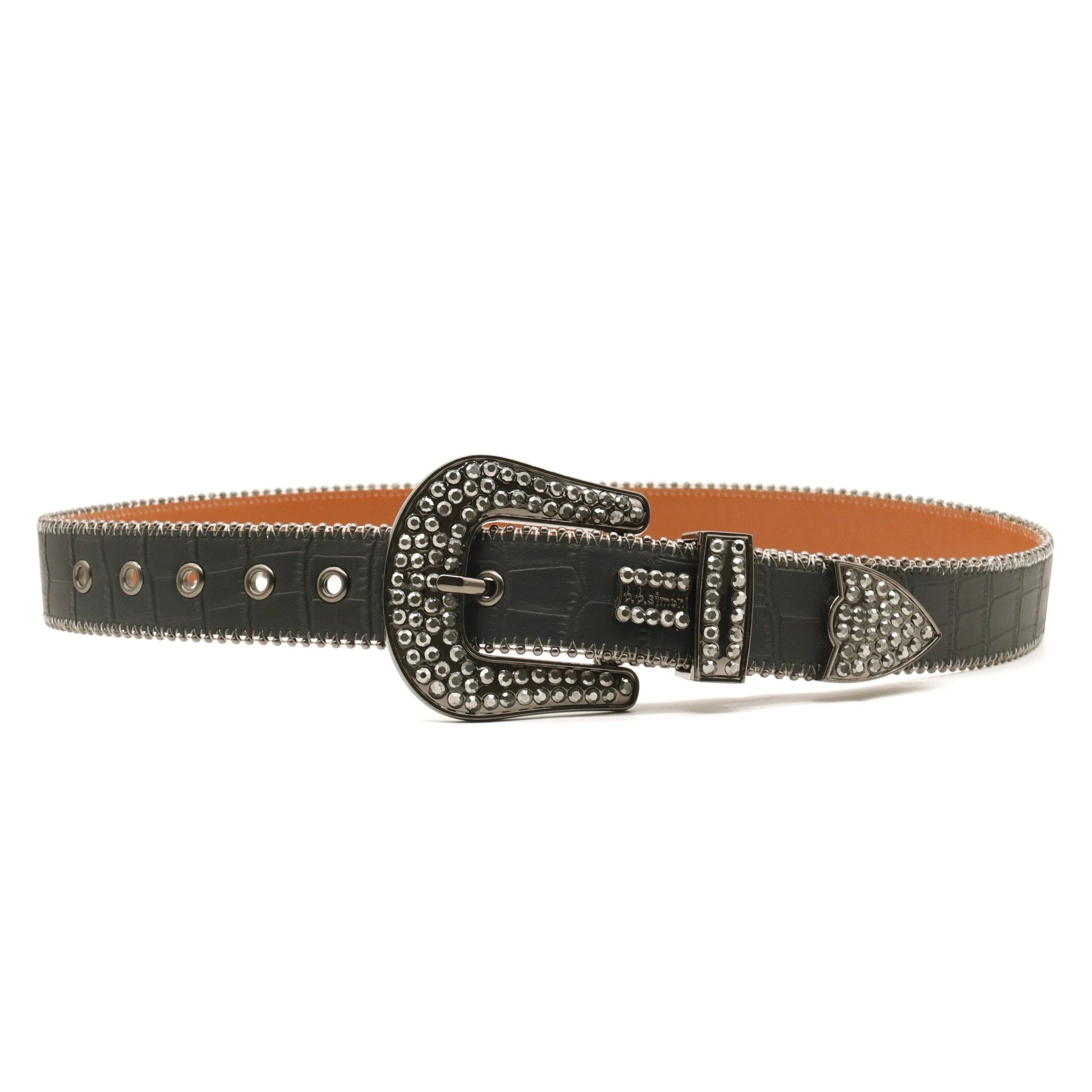 B.B. Simon Belts Rhinestone Buckle Croc-Embossed Belt image 5