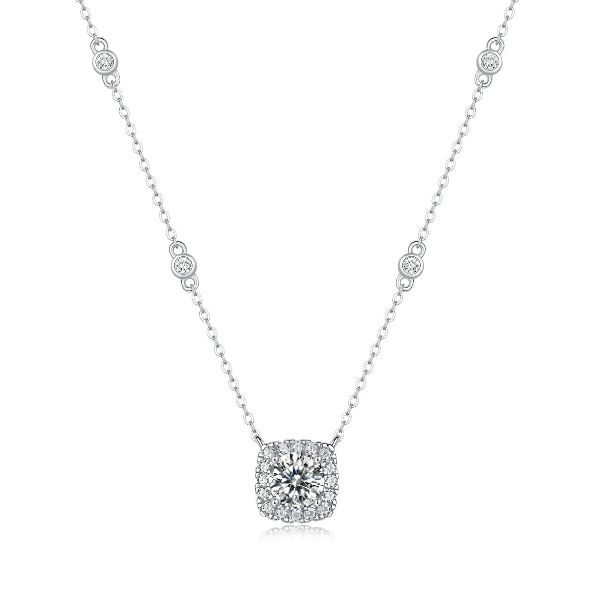 Unbranded Jewelry Moissanite Pendant Necklace — (S 925 Sterling Silver Mossam SN 13030-65/1 Carat/6.5 mm