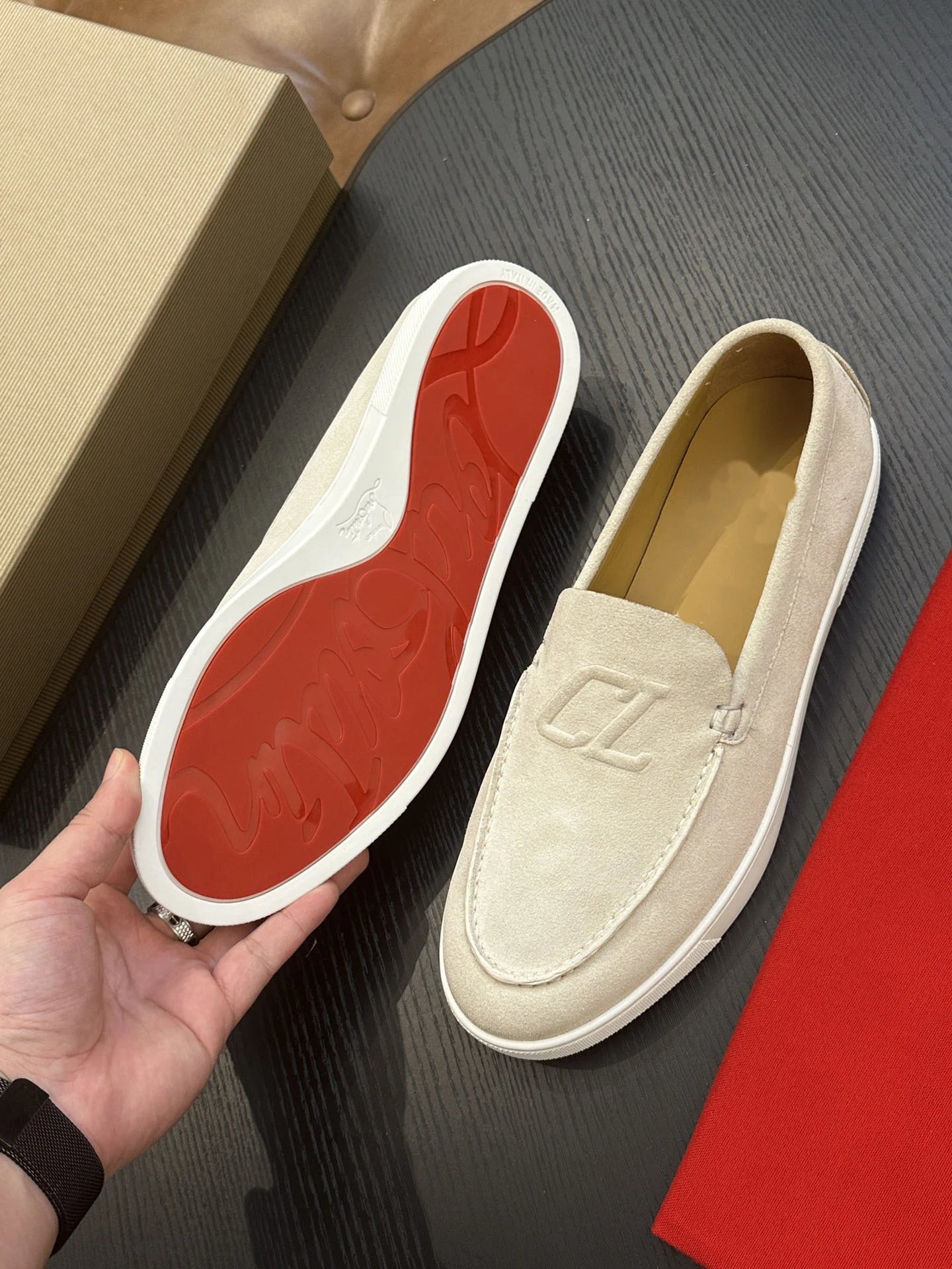 Christian Louboutin Casual Shoes Suede penny loafers with red soles — 11