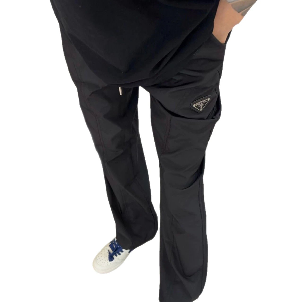 Prada Trousers Elastic-waist drawstring with triangular logo plaque image 5